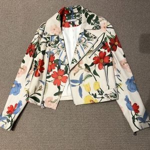 Alice + Olivia flowered pattern leather jacket